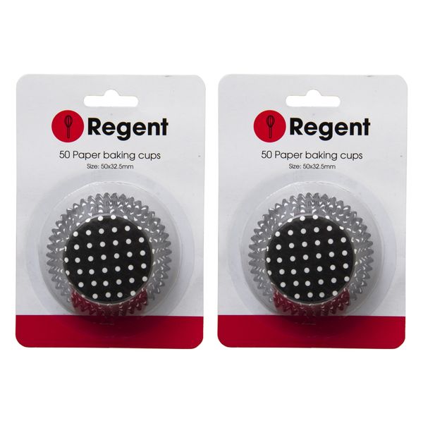 Regent Cake Cups Black With White Dots 50mm:Dx32.5mm 2 Pack 100 Pieces
