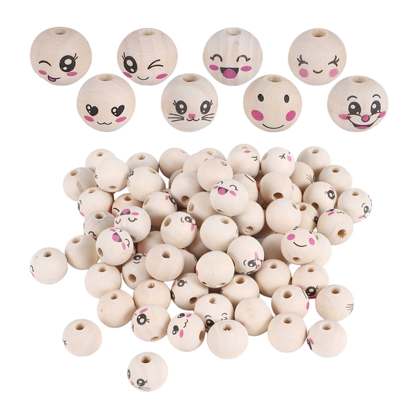 8 Styles Wooden Beads with Face 20 mm Smile Face Wooden Bead