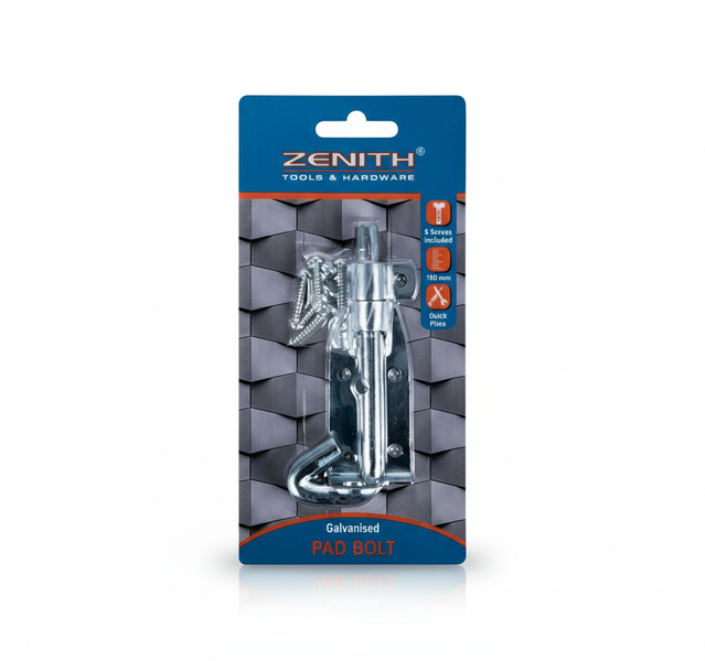 Zenith 100mm Galvanized Pad-Bolt with Installation Screws