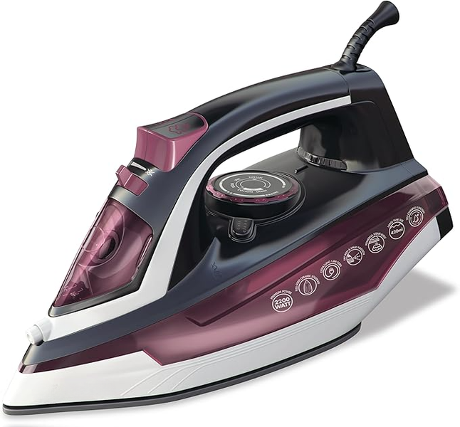 Powerful 2200W Steam Iron with Non-Stick Soleplate &amp; Precision Control