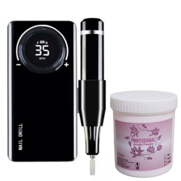 Rechargeable&amp; Portable Nail Drill Machine - 0-35000 RPM with Acrylic Powder