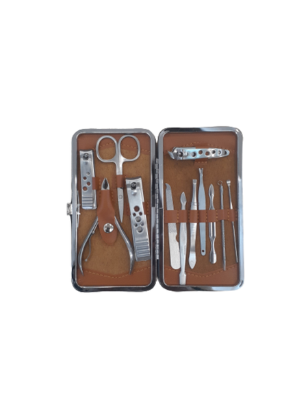 Manicure Pedicure Set Nail Clippers - 12 Stainless Steel - Brown