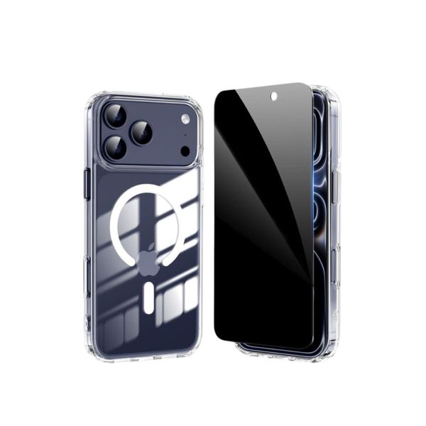 MagSafe Compatible iPhone 17 Pro Combo - Clear Case + 9H Privacy Protector