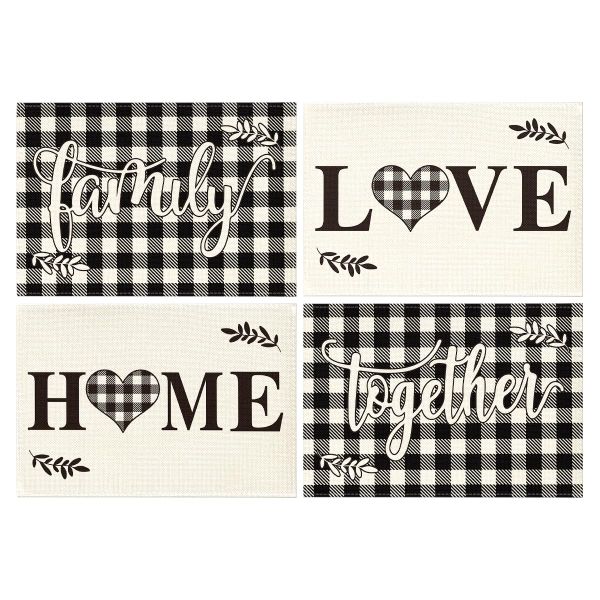 Love Family Together Home Buffalo Plaid Placemats for Dining Table