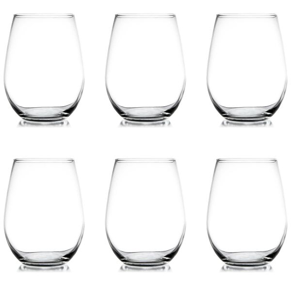 Stemless Drinking Glasses - 6 Pack Lead-Free Glass Cups - 510ml