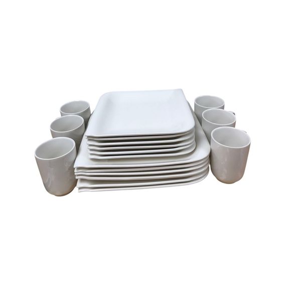 18-Piece Ceramic Wavy Dinner Set - Stylish Plates &amp; Coffee Mugs.