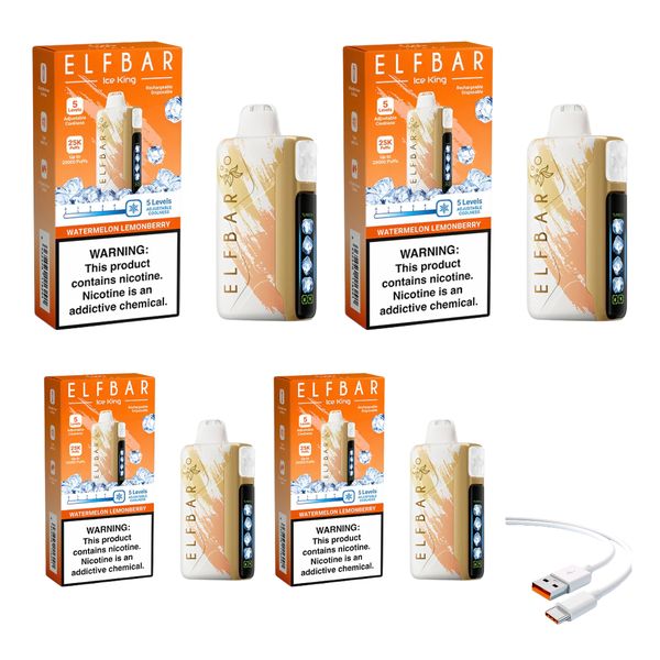 Elfbar Ice King 25k Watermelon Lemonberry+DiscoVape Charging Cable (4 Pack)
