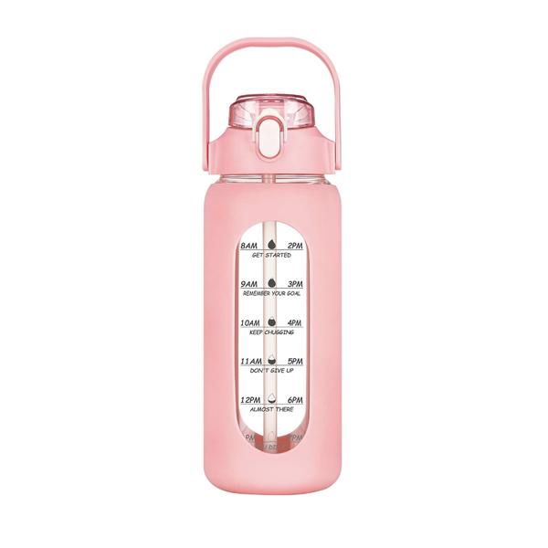Glass Leak-Proof Motivational Water Bottle with Straw