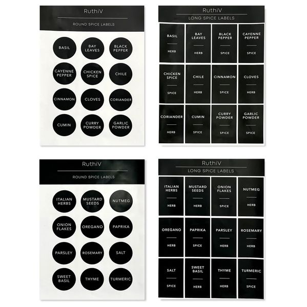 Spice Label Pantry Sticker Set of 48 Black