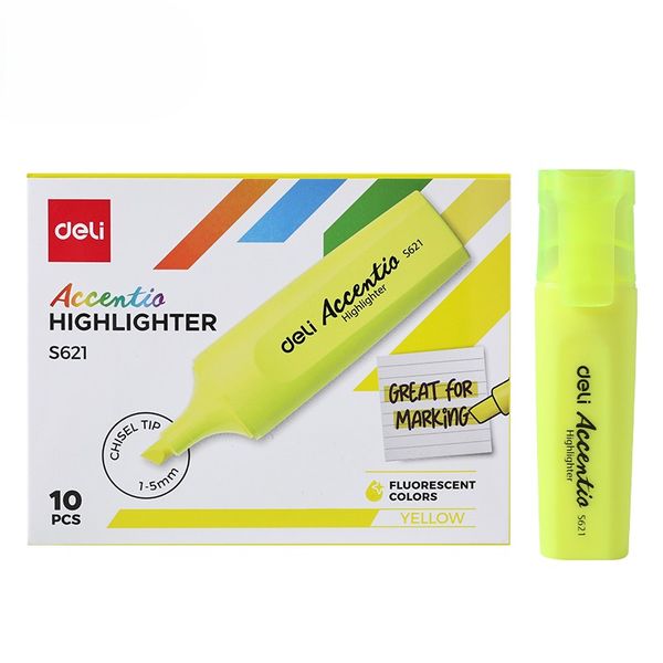 DELI Highlighter Box-10pcs Yellow