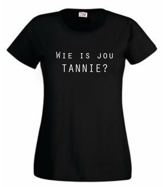 Think out loud Women "Wie is jou tannie?" Short Sleeve Tshirt Black