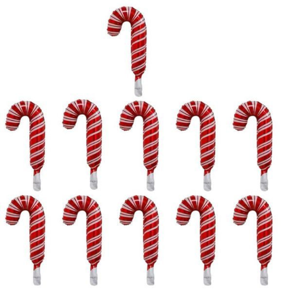 10 Piece 16 - Inch Red &amp; White Striped Candy Cane Foil Balloons