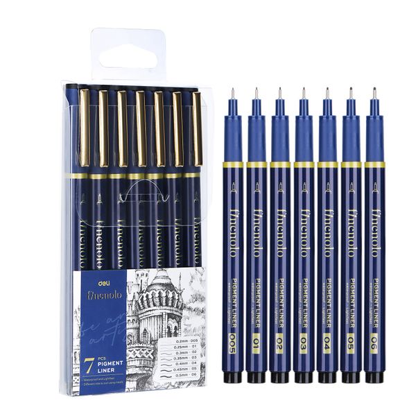 Deli Finenolo Pigment Liner 7 Pcs 0.2, 0.25, 0.3, 0.35, 0.4, 0.45, 0.5mm