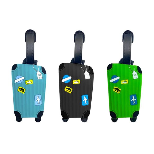 Luggage Tags with 3D Trolley Design - Set of 3 - Green, Blue &amp; Black