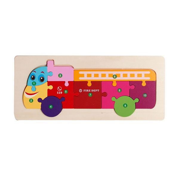 11 Piece Of Kids Educational Colorful Fire Truck Design Wooden Puzzle Toy Set