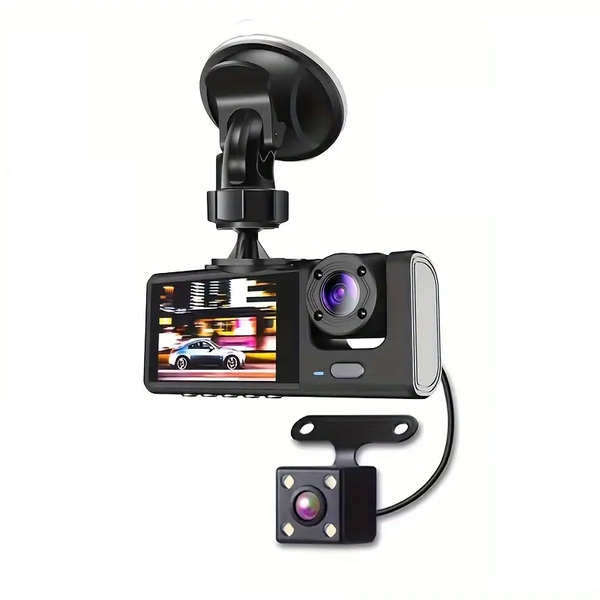 3 Channel Dash Cam for Cars Front Rear &amp; Inside Recording (Without SD Card)