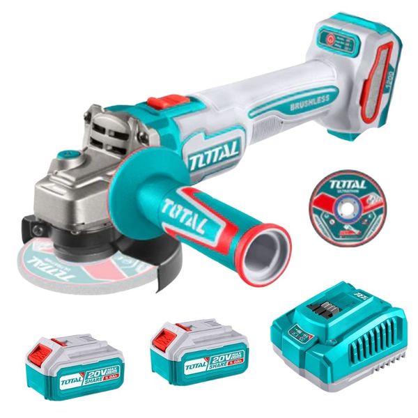Total Tools - Cordless Angle Grinder with Discs, Batteries &amp; Charger