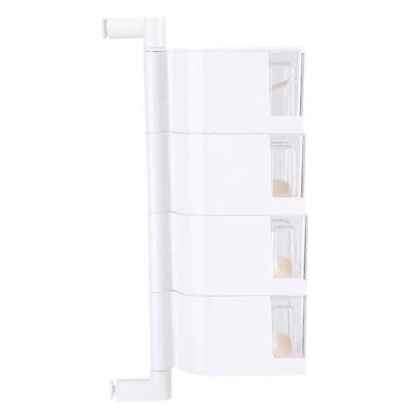 4-Tier Wall Mounted Rotary Spice Rack with Glass Jars and Spoons White