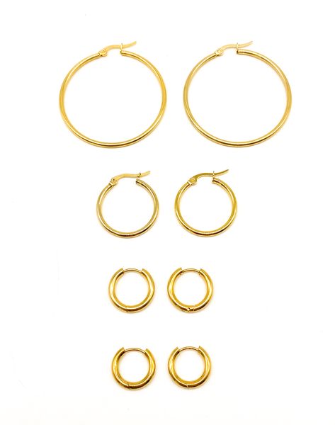 Fabulae Set of 4 Gold Hoop Earrings, Pearl