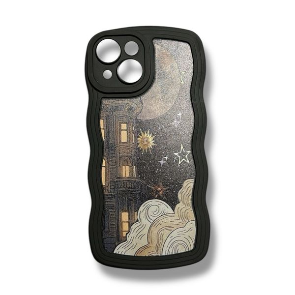 Black Wavy Night Sky and Castle Silicon Protective Case