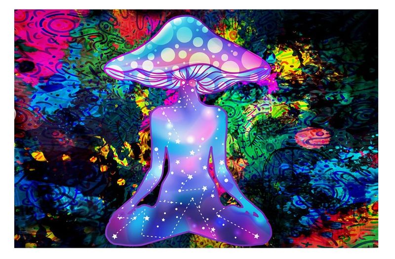 3D Printed Wall Hanging Flannel Tapestry - Neon Mushroom - Home Decor