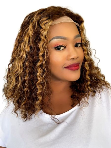 Brazilian 14inch Waterwave Wig - Brown with Highlights