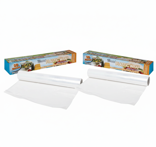 Hillhouse Disposable Plastic Wrap 30cm x 30m for Food Storage - 2 Pack