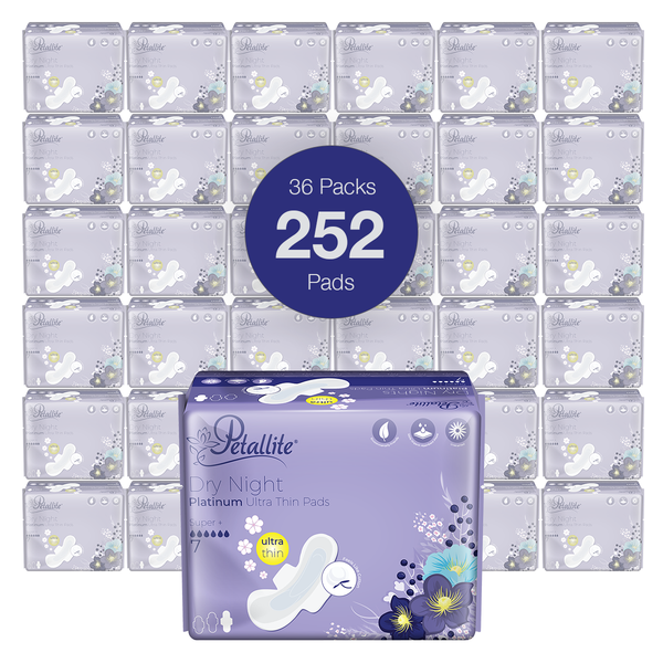 Petallite Dry Night Platinum Pads - (Box of 36 Packs - 252 Pads)