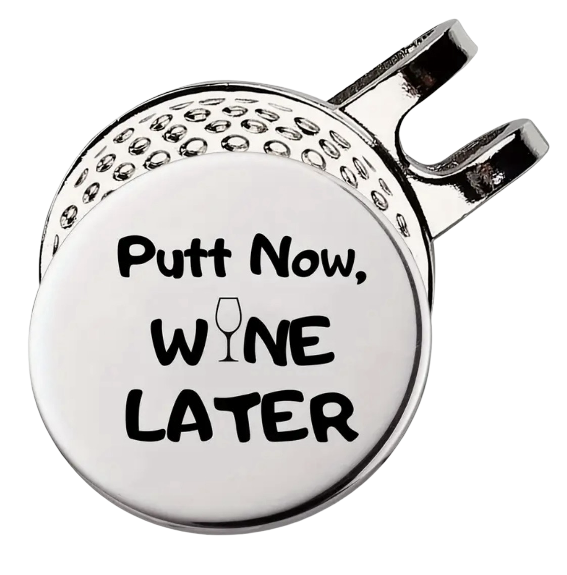 Golf Hat Clip with Removable Ball Marker - Putt Now Wine Later