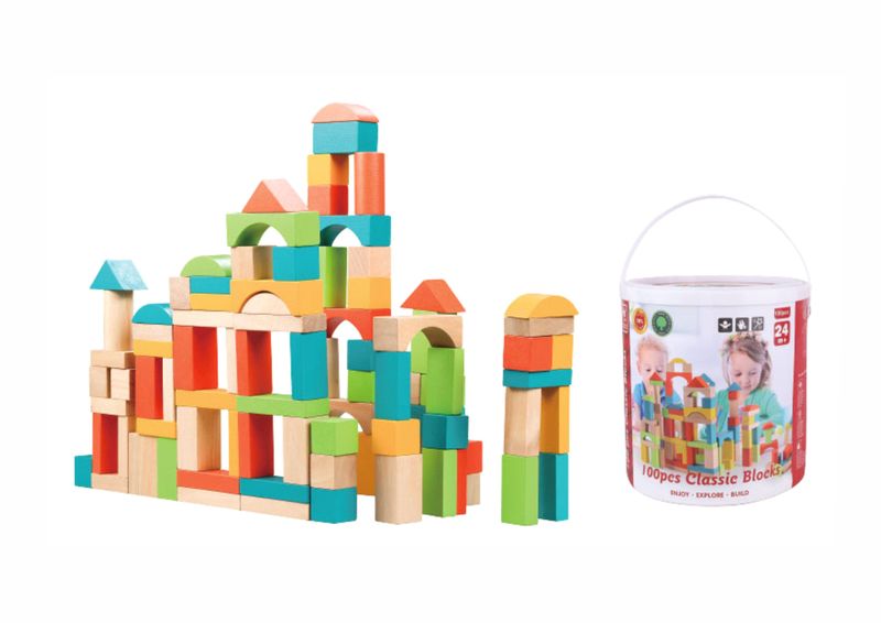 Wooden Classic Building Blocks for Toddlers - 100 pieces
