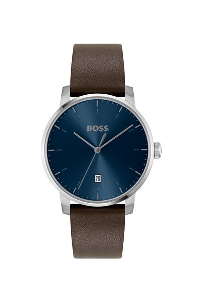 Boss Watches Men's Dean 41mm Blue Dial Brown Leather Strap