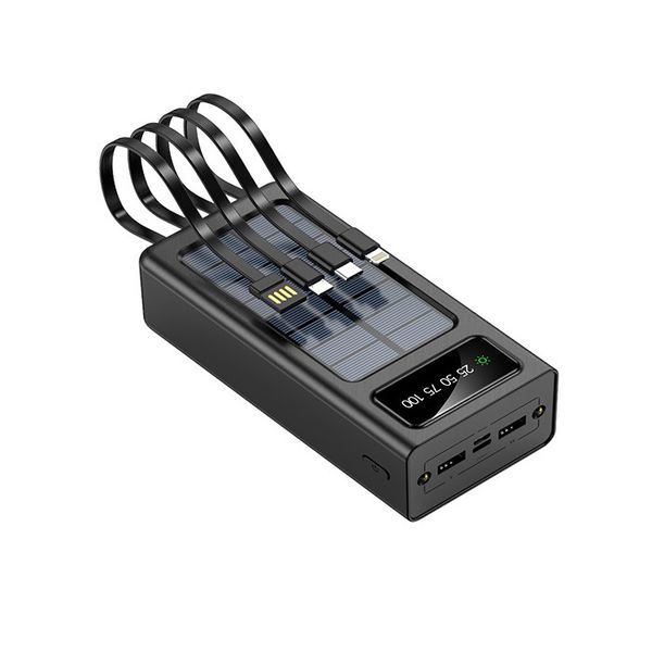 30,000 mah Portable 4-Cables Solar Fast Charging Power Bank