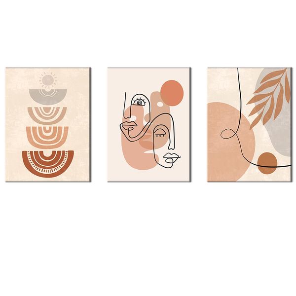 Canvas-Art-3 PiecesLine Face Woman, African Print Minimalist Boho Wall Art