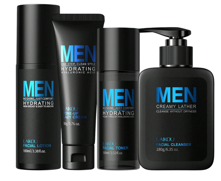 Men's 4-Piece Oil Control Skincare Set - Cleanse, Hydrate &amp; Brighten