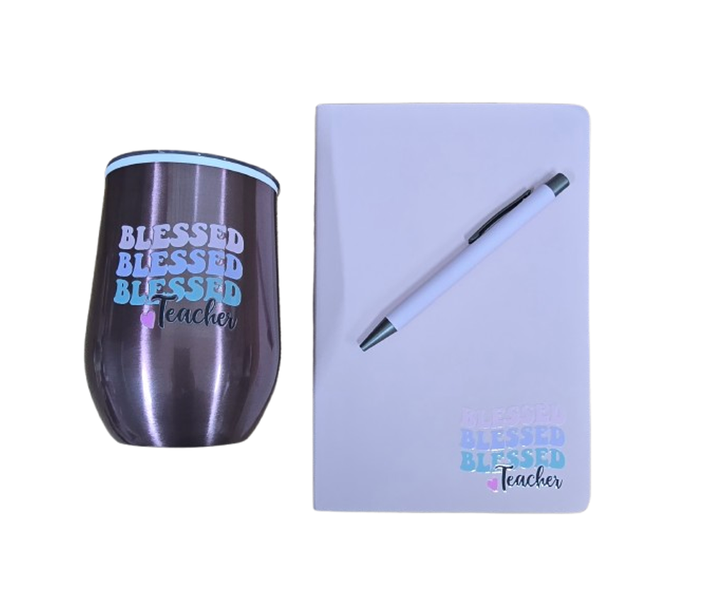 Teacher Notebook/Tumbler Set 3pc - Pink Box Blessed Teacher