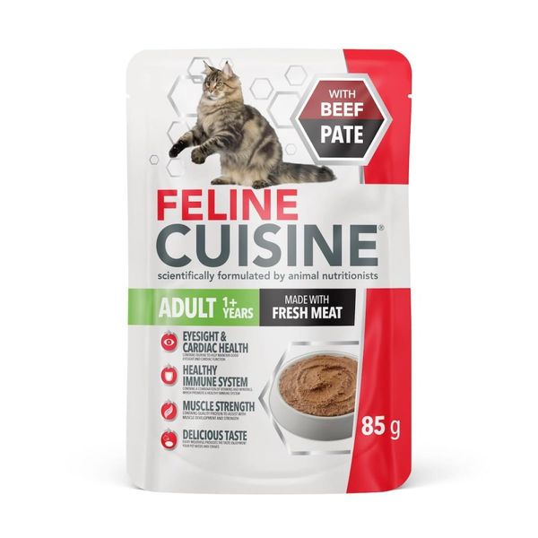 Feline Cuisine Wet Cat Food Adult Beef Pate 4 x 12 x 85g