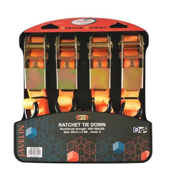 Javelin Rachet Tie Down 25mm X 3.6m 4 Pieces