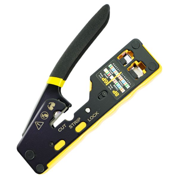 8P6P Pass-Through Ratchet Crimper for Cat5/6, Adjustable Multi-Tool