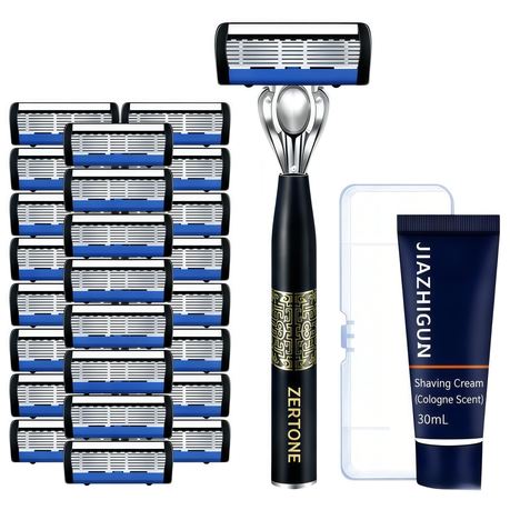 7-Blade Men's Razor Set 24 Cartridges Travel Case Cologne Shave Cream Image