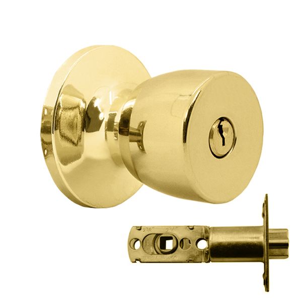 Knob Entrance Lockset - Polished Brass (Tulip)