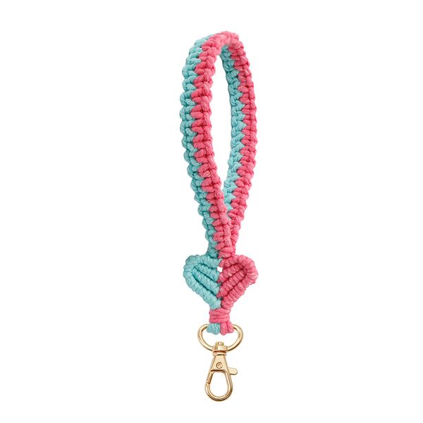 Two Color Splicing Heart Shape Braided Cotton Rope Car Keychain