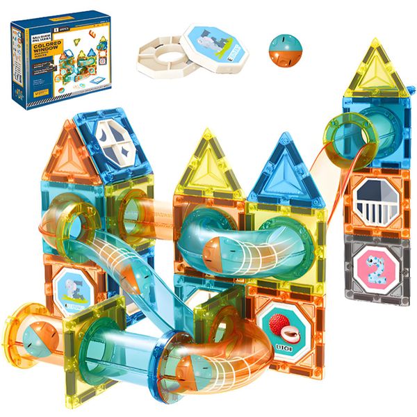 68pcs 3D Magnetic Building Blocks with Running Ball STEM Toys Gift for Kids