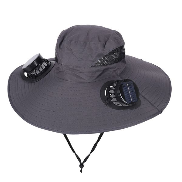 Deep Gray Solar-Powered Fan Hat for Outdoor Fishing - Summer Sun Protection