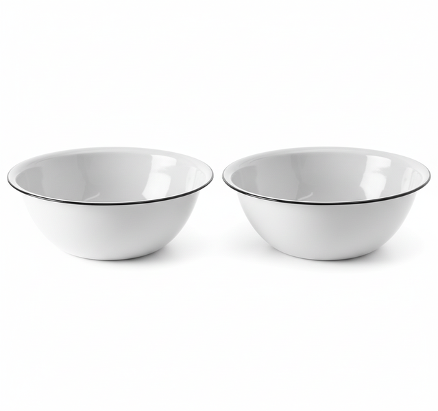 Cash-Bowl Enamel Mixing Bowl 16cm White for Kitchen Use - 2 Pack