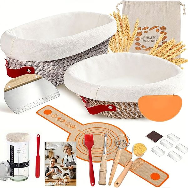 19PCS Bread Baking Supplies Bread Proofing Basket Set Bread Making Tools