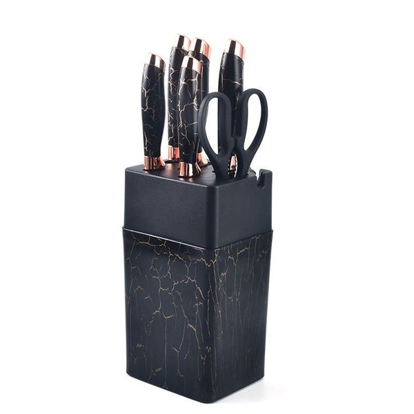7 Piece Haus Roland Knife Set with Sharpener - Marble &amp; Rose Gold