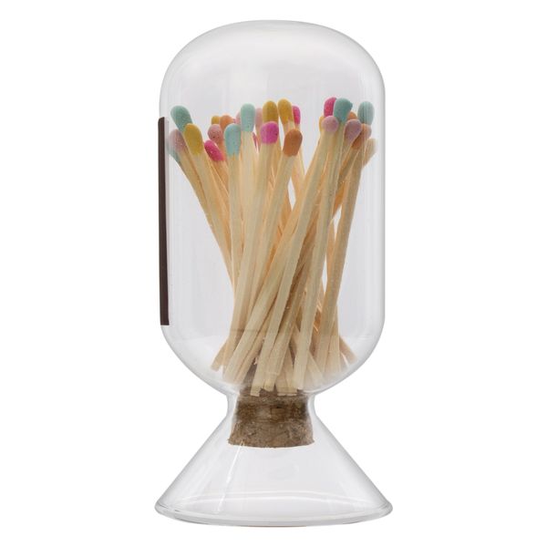 Glass Matchstick Cloche with Striker - Includes 40 Long-Stem Matches