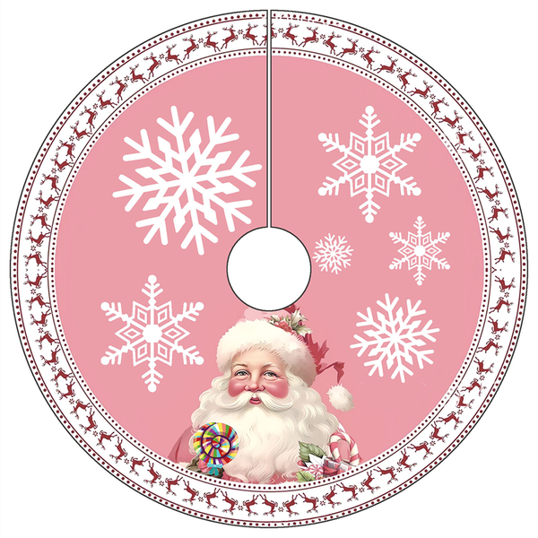 60cm Pink Christmas Tree Skirt Xmas Snowflake Santa Claus Elk Noel Tree Ski