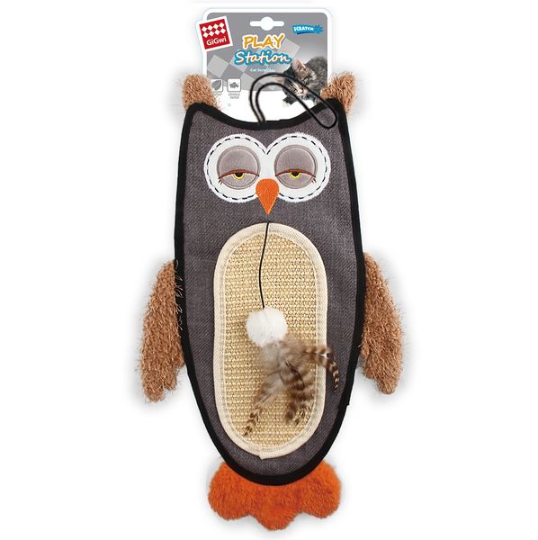 UrbanPets - Interactive Cat Toy Owl Scratcher with Sisal Belly and Catnip