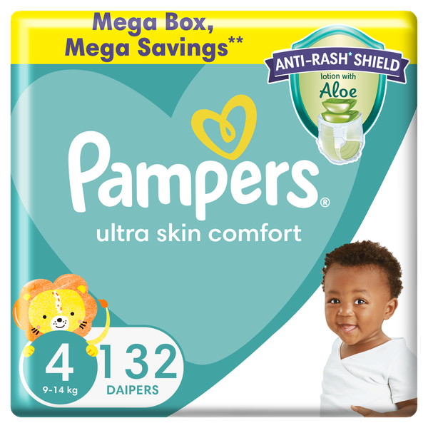 Pampers Anti-Rash Shield Taped Diaper Size 4(9-14kg), 132 Nappies
